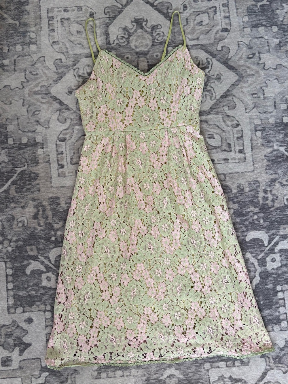 Promesa Sage Green Blush Pink Floral Lace Midi Dress M NWOT Cottagecore